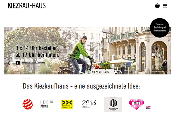 German online delivery service Kiezkaufhaus proudly displays their Lovie win on their site.