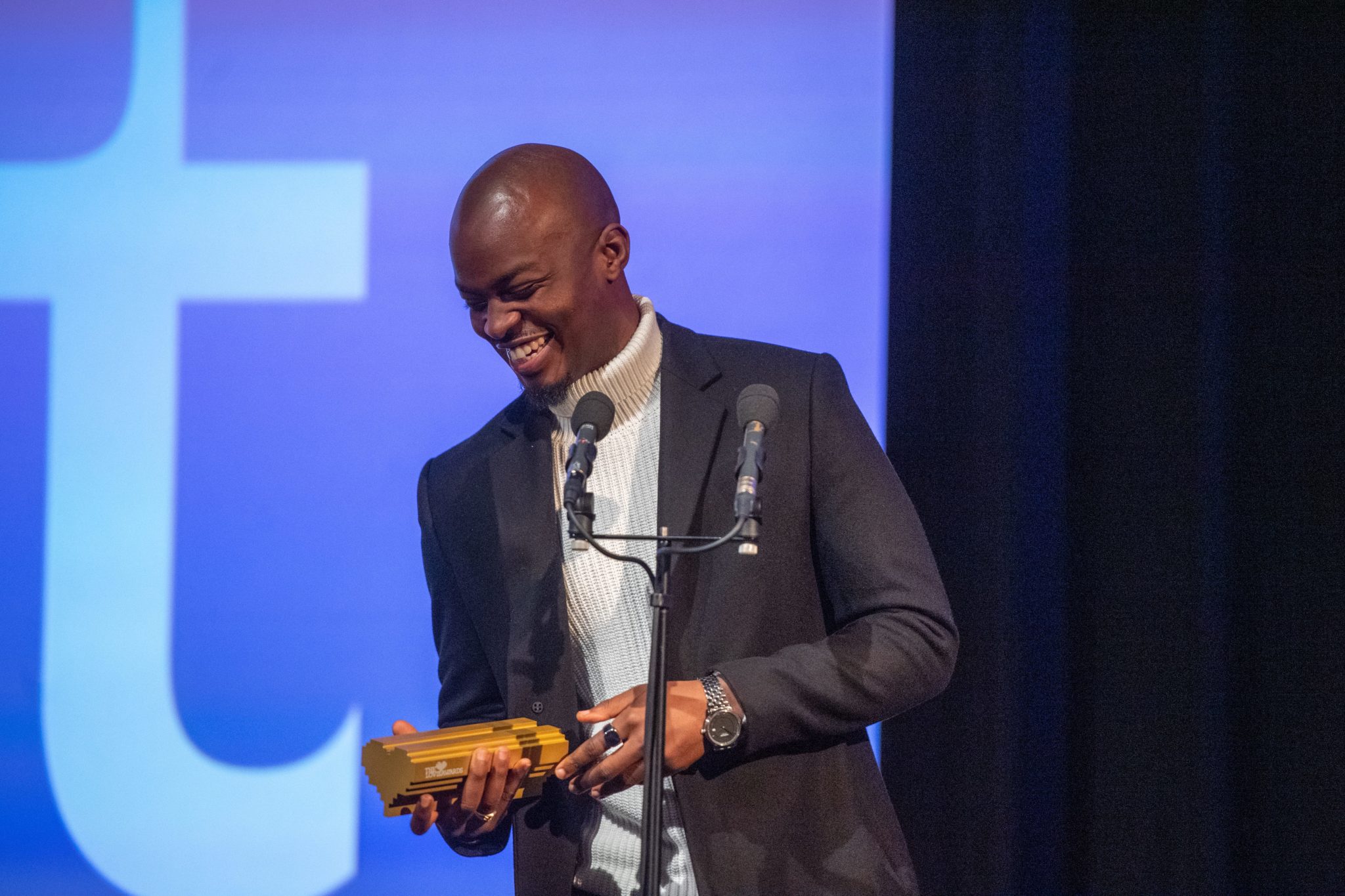 George The Poet accepts the Lovie Artist of the Year Award at the 9th Annual Lovies for his innovative podcast, 